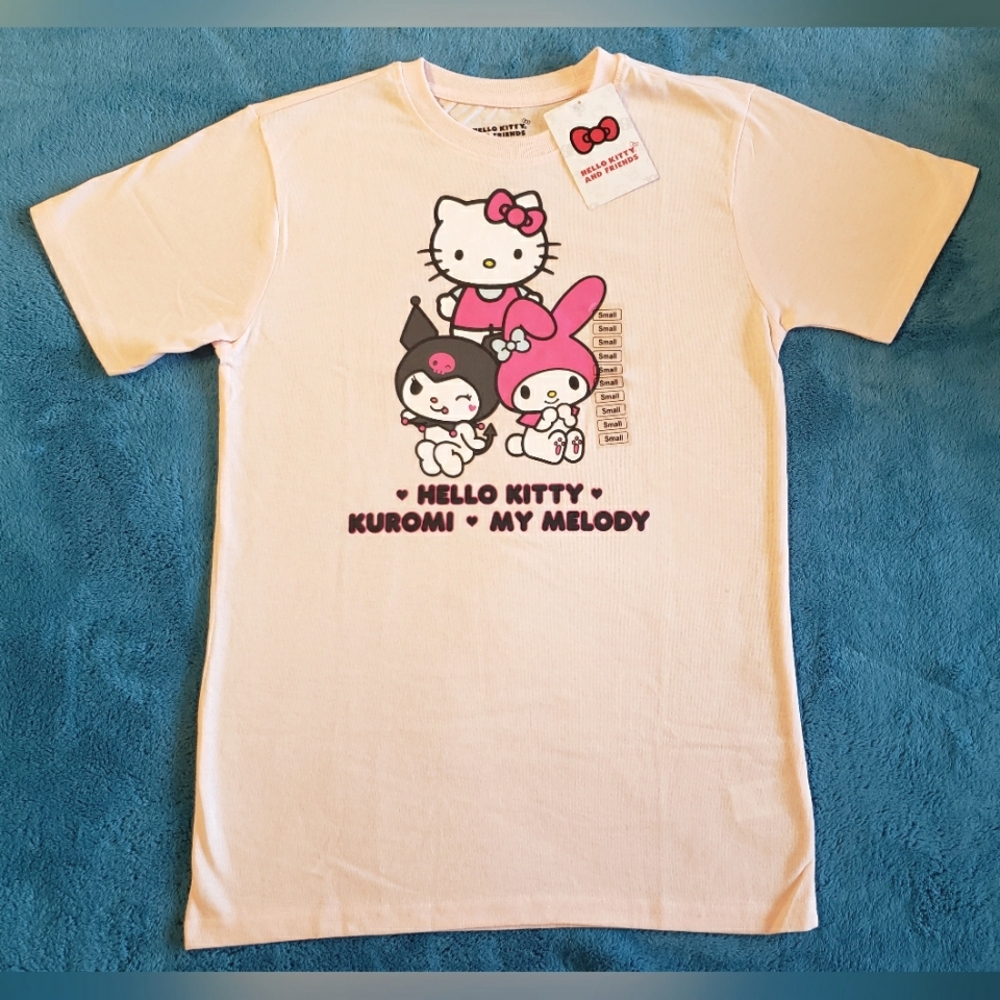 🎀NEW! Hello Kitty, Kuromi, and My Melody Pink Graphic T-Shirt (Adult S, Unisex)